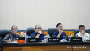 Syahrial Abdi berbicara tentang penguatan puskesmas di ruang rapat Kenanga